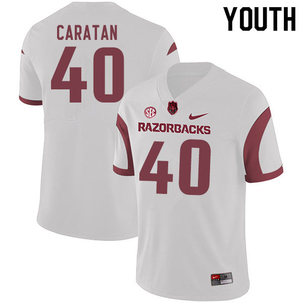 Youth #40 George Caratan Arkansas Razorbacks College Football Jerseys Sale-White - Click Image to Close